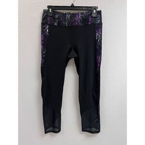 Gaiam Womens Mid rise Wide Waistband Transcend Yoga Capri Leggings Black Sz M